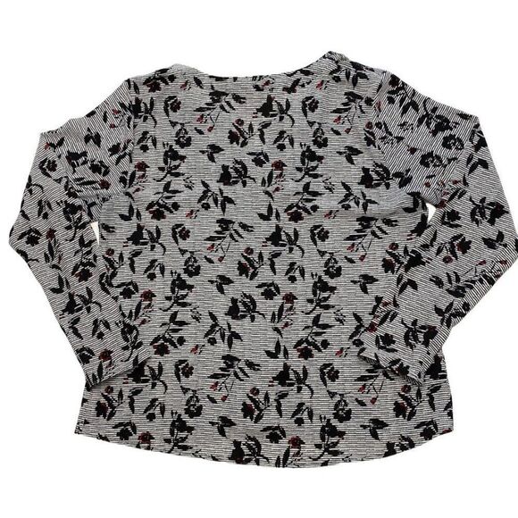 Candie's Blouse Top Women's XL Black White Red Button-Front Split-Neck Floral - Picture 7 of 12